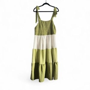 Green Tiered Smock Dress Women's Plus Size 3X Maxi Summer Cottagecore Hippie